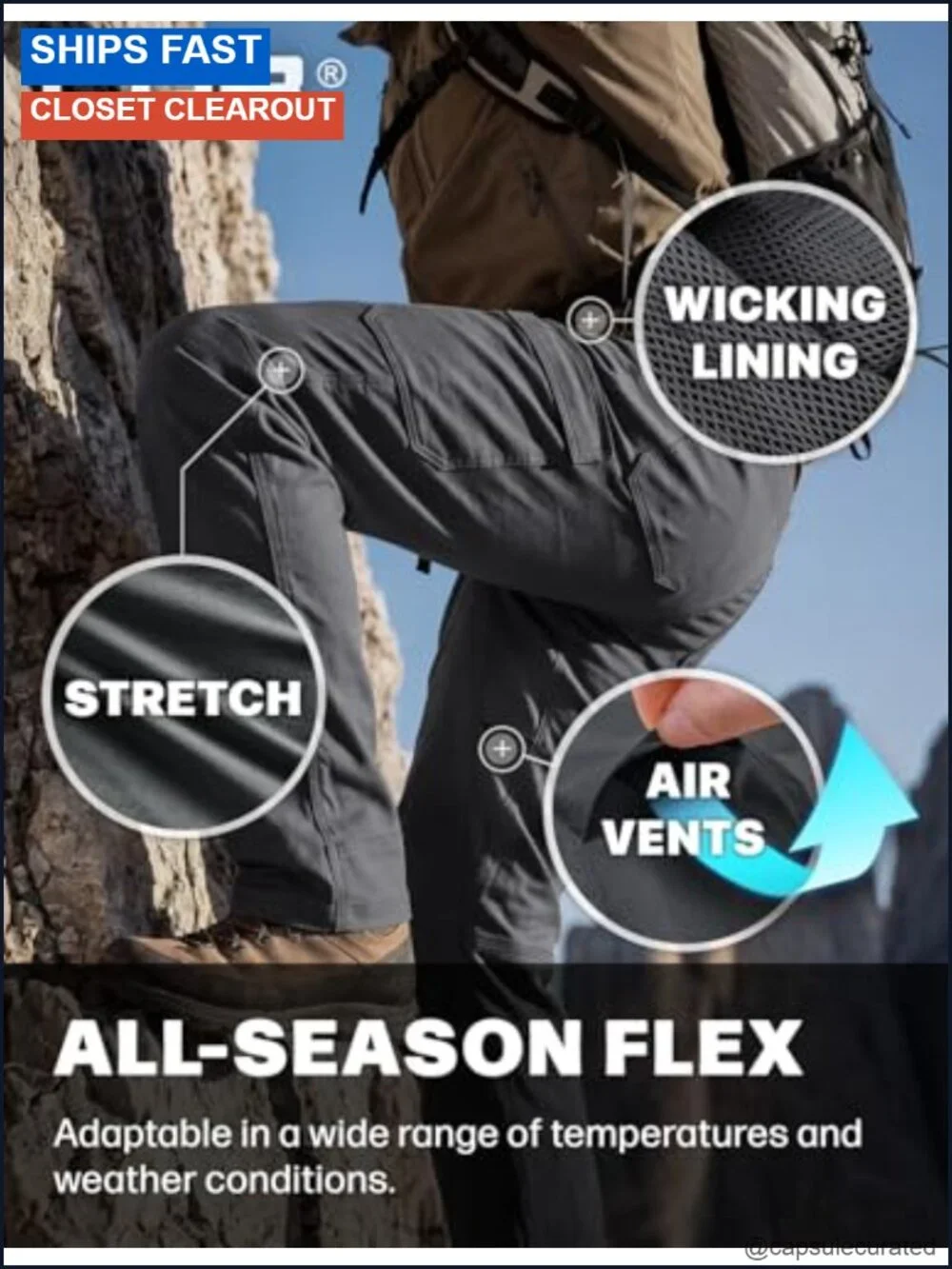 Men's Active Flex Tactical Pants Water Resistant Stretch Cargo Hiking Pants